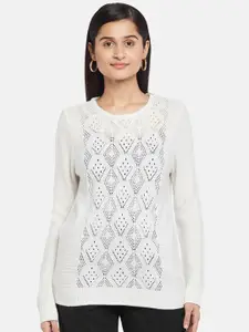 Honey by Pantaloons Women Off White Round Neck Pullover