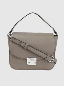 GUESS Taupe Saffiano Textured Structured Satchel