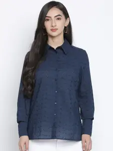 Oxolloxo Women Navy Blue Opaque Casual Shirt