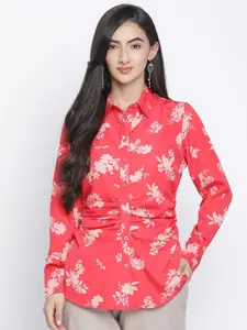 Oxolloxo Women Coral Floral Opaque Printed Party Shirt