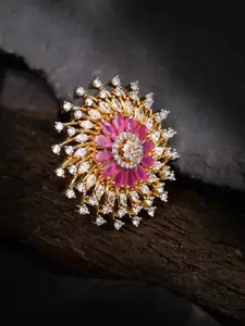 Saraf RS Jewellery Gold Plated White & Magenta AD Studded Solar Cocktail Adjustable Finger Ring