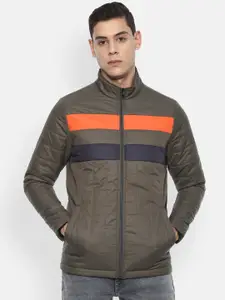 Van Heusen Sport Men Olive Green Coral Striped Quilted Jacket