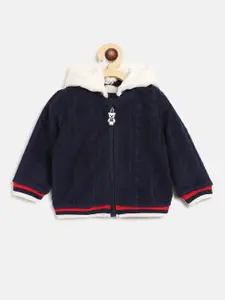 Chicco Boys Navy Blue & Off-White Front-Open Sweater With Detachable Hood