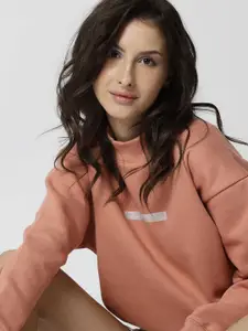RAREISM Women Peach-Coloured Crop Sweatshirt