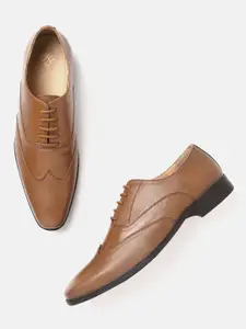 House of Pataudi Men Tan Brown Handcrafted Textured Leather Formal Brogues