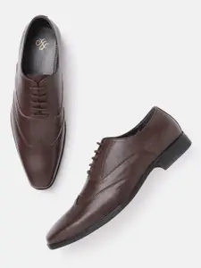 House of Pataudi Men Coffee Brown Handcrafted Textured Leather Formal Brogues