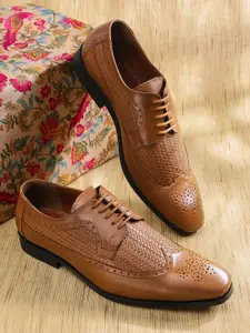 House of Pataudi Men Tan Brown Handcrafted Leather Formal Brogues