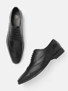 House of Pataudi Men Black Handcrafted Textured Leather Formal Brogues