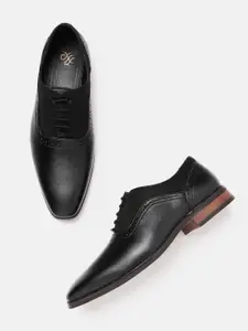 House of Pataudi Men Black Handcrafted Leather Formal Brogues