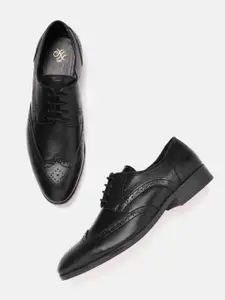 House of Pataudi Men Black Handcrafted Leather Formal Brogues
