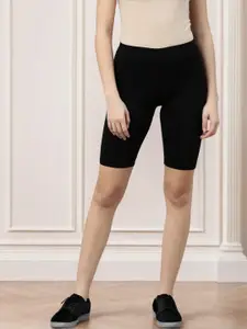 Kryptic Women Black Solid Slim Fit Regular Shorts