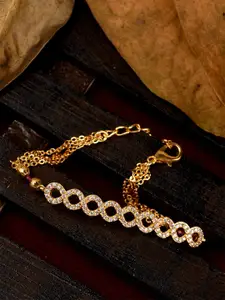 Saraf RS Jewellery Women White & Gold-Toned Brass American Diamond Handcrafted Gold-Plated Link Bracelet