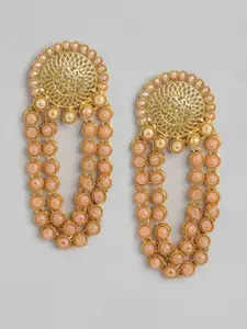 Anouk Peach-Coloured Gold-Plated Beaded Classic Drop Earrings
