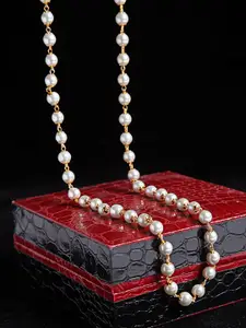 PANASH Gold-Toned & White Pearls Beaded Gold-Plated Handcrafted Necklace