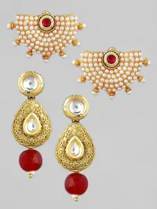 Anouk Set Of 2 Gold-Plated Red Earrings