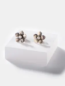 SHAYA Silver Plated Silver-Toned Contemporary Studs Earrings