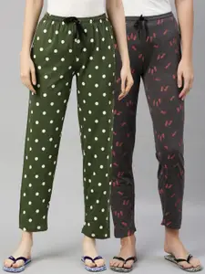 Kryptic Women Pack Of 2 Printed Pure Cotton Lounge Pants