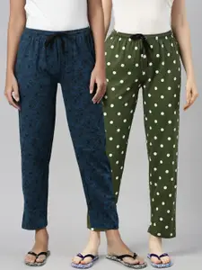 Kryptic Kryptic Women Pack Of 2 Printed  Pure Cotton Lounge Pants