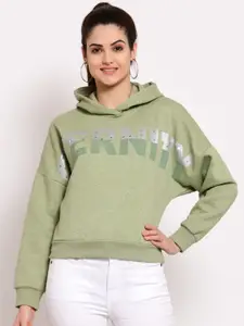 Juelle Women Green Printed Hooded Sweatshirt