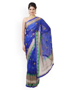 Geroo Jaipur Hand Dyed Blue Bandhani Printed Georgette Sustainable Saree