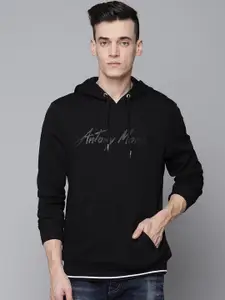 Antony Morato Men Black Brand Logo Printed Hooded Sweatshirt