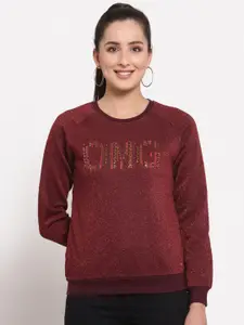 Juelle Women Maroon Embellished Sweatshirt