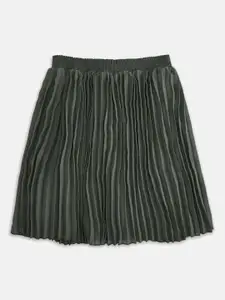 Pantaloons Junior Girls Olive Green Solid Pure Cotton Flared Skirt