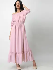 FabAlley Pink Off-Shoulder Smocked Georgette Maxi Dress