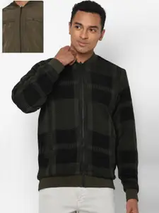 Allen Solly Men Black & Green Checked Reversible Bomber Jacket