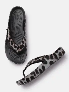 Crocs Women Grey & Brown Printed Croslite Thong Flip-Flops