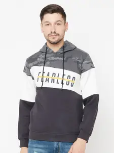Octave Men Grey Colourblocked Hooded Sweatshirt