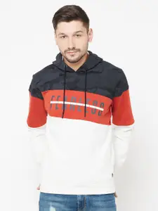 Octave Men White & Grey Colourblocked Hooded Sweatshirt
