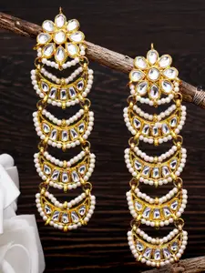 KARATCART Gold-Toned Floral Chandbalis Kundan Studded Drop Earrings