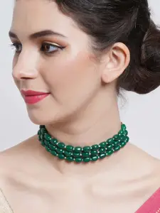 KARATCART Green Pearl Beaded Choker Necklace