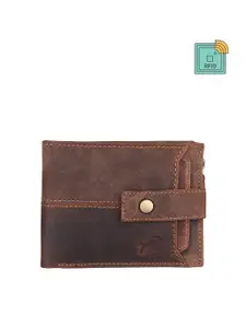 WILD EDGE Men Brown Textured Leather Two Fold Wallet