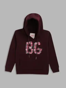 Blue Giraffe Girls Burgundy Printed Hooded Sweatshirt