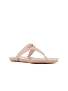 Bata Women Peach-Coloured Colourblocked T-Strap Flats