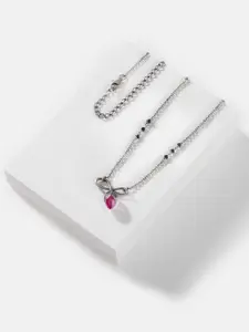 SHAYA Silver-Toned & Fuchsia 925 Sterling Silver Necklace