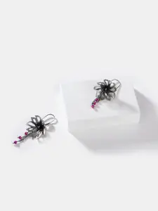 SHAYA Silver-Toned Floral Drop Earrings