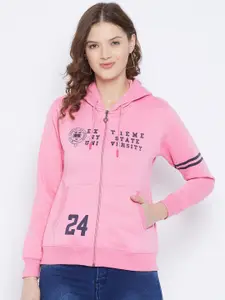 FirstKrush Women Pink Printed Hooded Sweatshirt