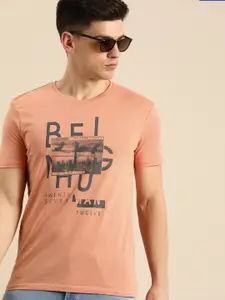 Being Human Men Peach-Coloured Graphic Printed Pure Cotton T-shirt