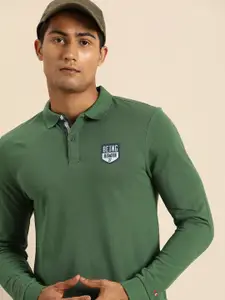 Being Human Clothing Men Green Solid Polo Collar Pure Cotton T-shirt