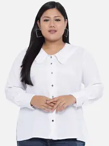 Indietoga Women White Plus Size Cotton Casual Shirt