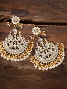 Zaveri Pearls Gold-Toned Traditional Kundan Studded Chandbalis Earrings