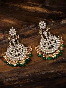Zaveri Pearls Green & Gold-Toned Traditional Kundan Studded Chandbalis Earrings