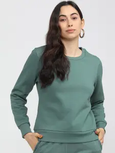 Tokyo Talkies Women Green Solid Sweatshirt