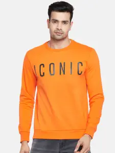 People Men Orange Printed Sweatshirt