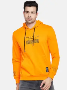 People Men Orange Printed Hooded Sweatshirt