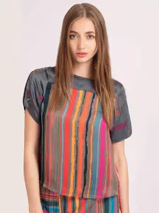 SHAYE Multicoloured Striped & Embroidered Regular Top