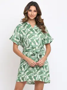 am ma Green & White Tropical T-shirt Dress